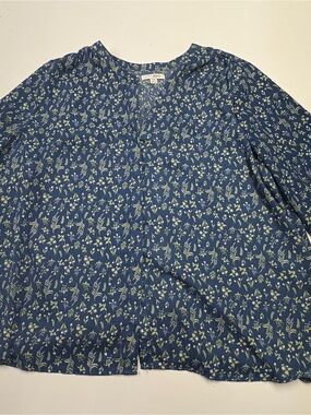 Jachs Navy Blue Floral Button-Down Blouse